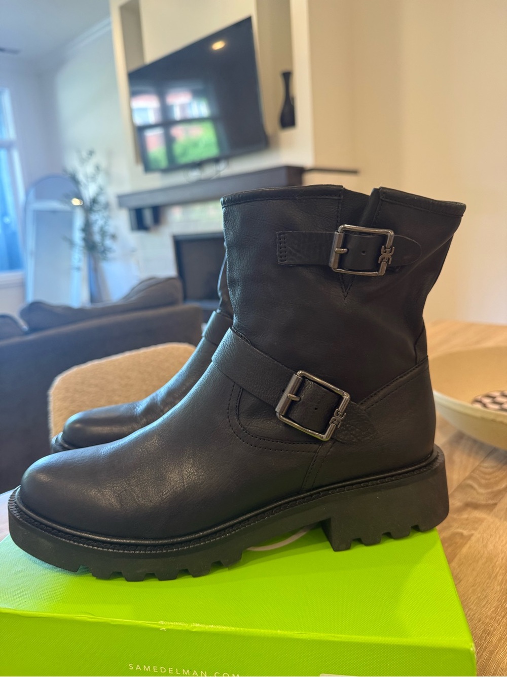 Sam Edelman Black Leather Buckle Moto Boots